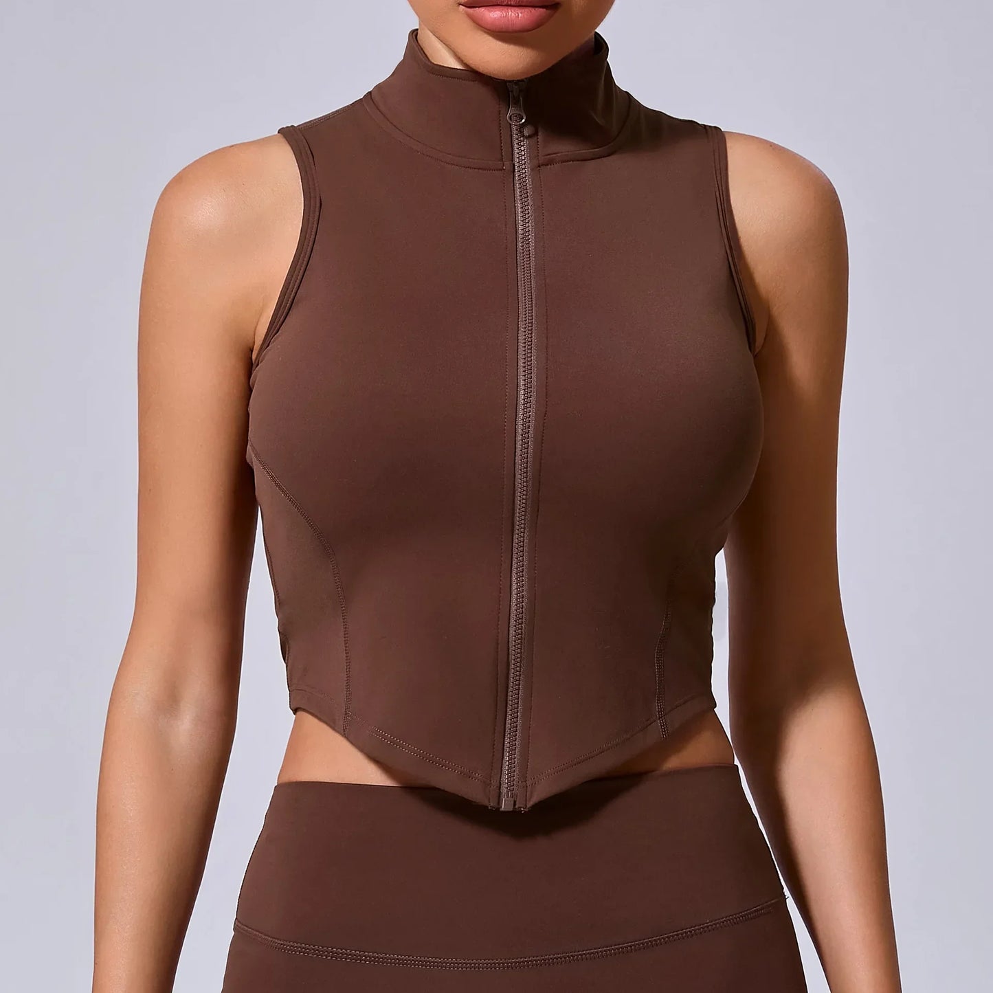 Sleeveless Zipper Sporty  Crop Top Breathable, Quick Dry