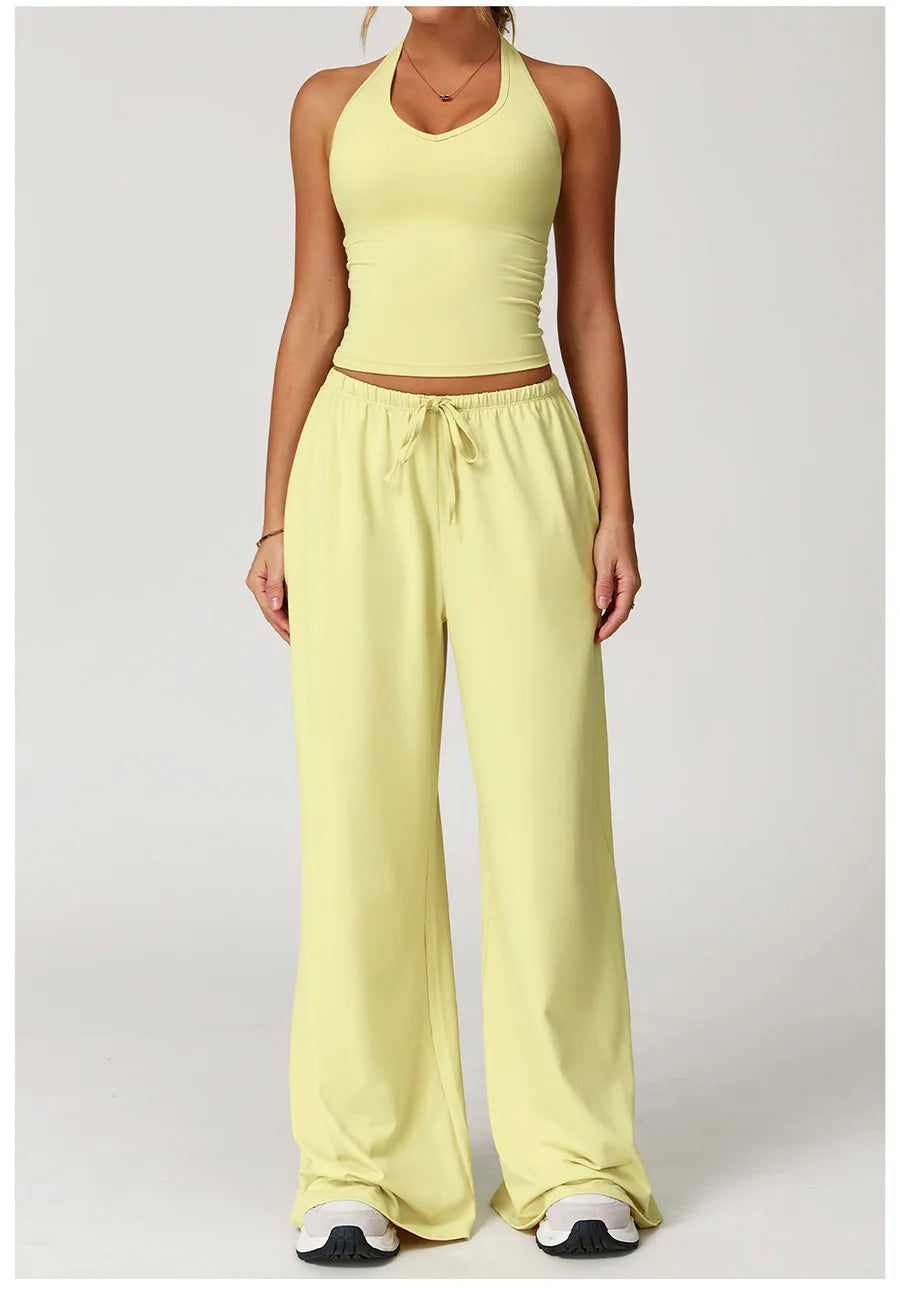 Set 2 Pieces Wide leg straight pants Tracksuit Sports Tank Top