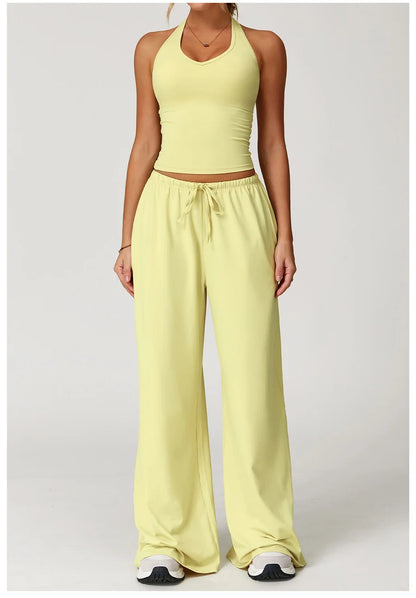 Set 2 Pieces Wide leg straight pants Tracksuit Sports Tank Top