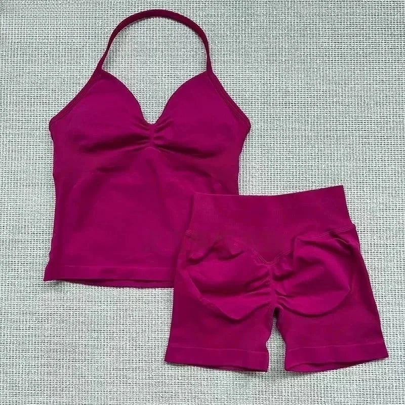 Yoga 2-piece Lace-up Tops and Shorts