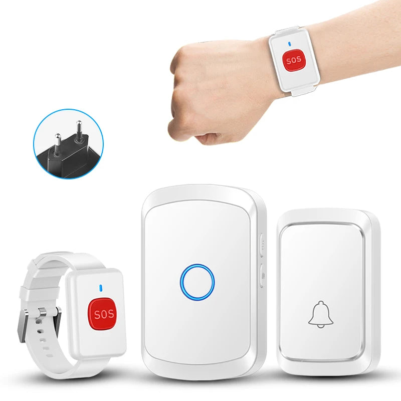 Wireless Elderly Caregiver Pager SOS Call Button Watch Wireless Doorbell