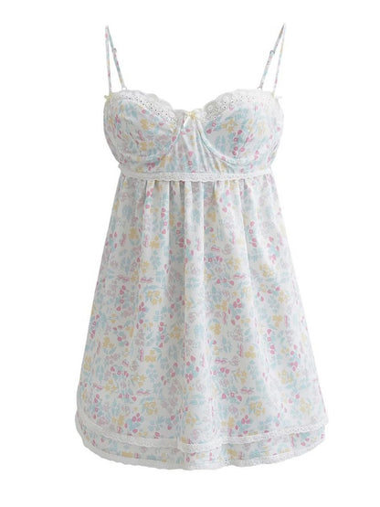 Mini Dress Floral Print Lace Sleeveless Backless Sling Dress