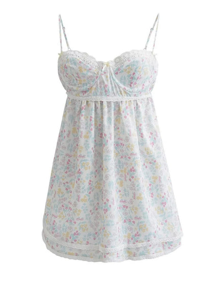 Mini Dress Floral Print Lace Sleeveless Backless Sling Dress