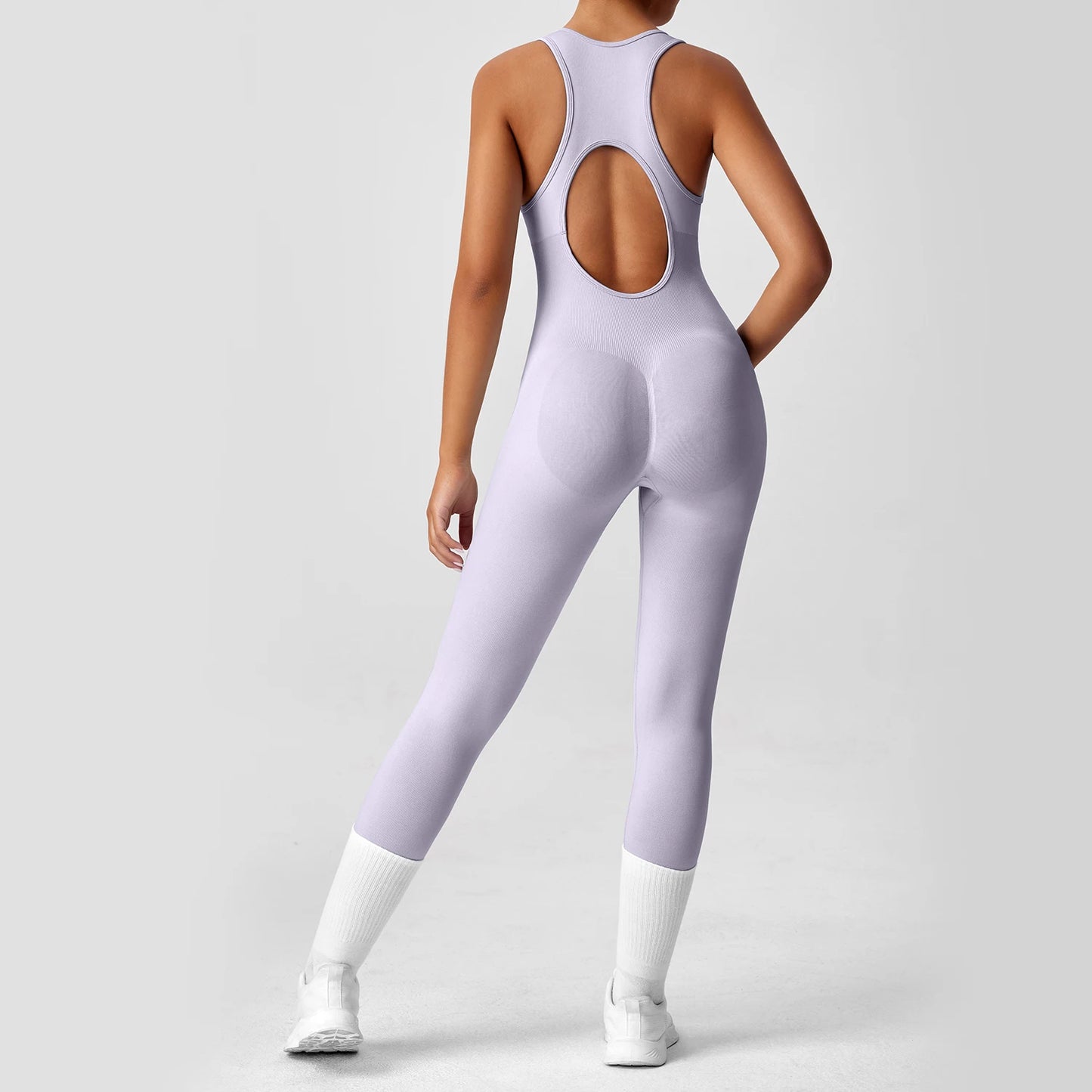 Seamless Peach Booty One-Piece Yoga Bodysuit - V-Back Tummy Control