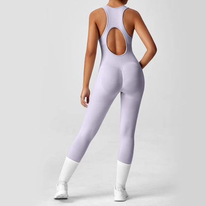 Seamless Peach Booty One-Piece Yoga Bodysuit - V-Back Tummy Control
