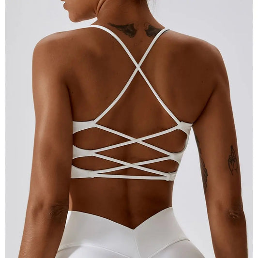 U-Shaped Multi-Strap Cross Back Sports Bra Top