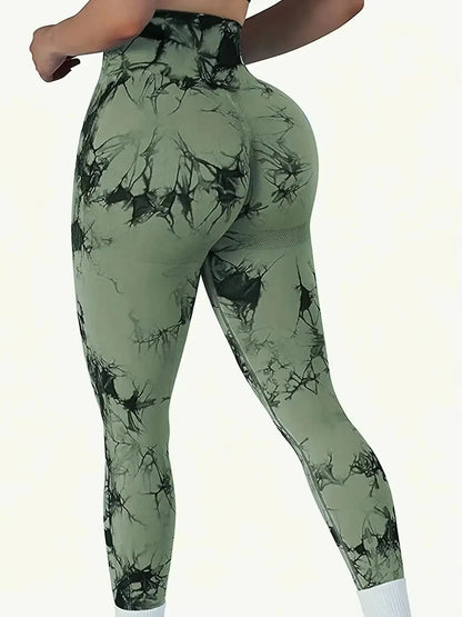 Women Tie Dye Leggings High Waist Lifts Butt Tummy Control