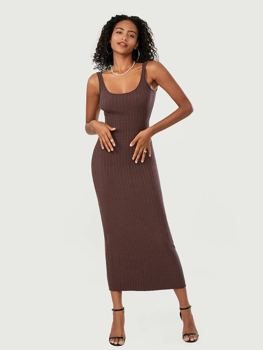 Women Knit Tank Sleeveless U-Neck Party Long Dress