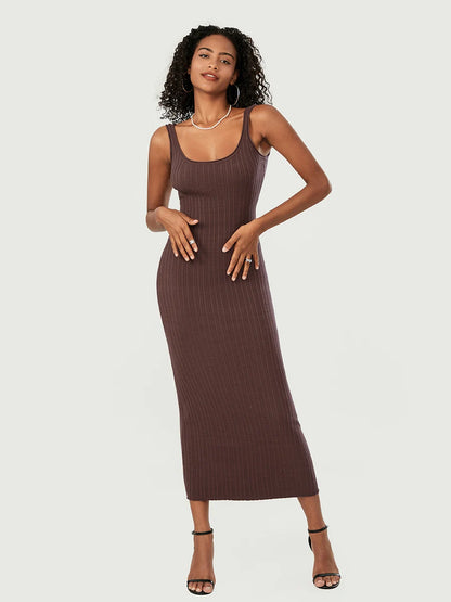 Women Knit Tank Sleeveless U-Neck Party Long Dress