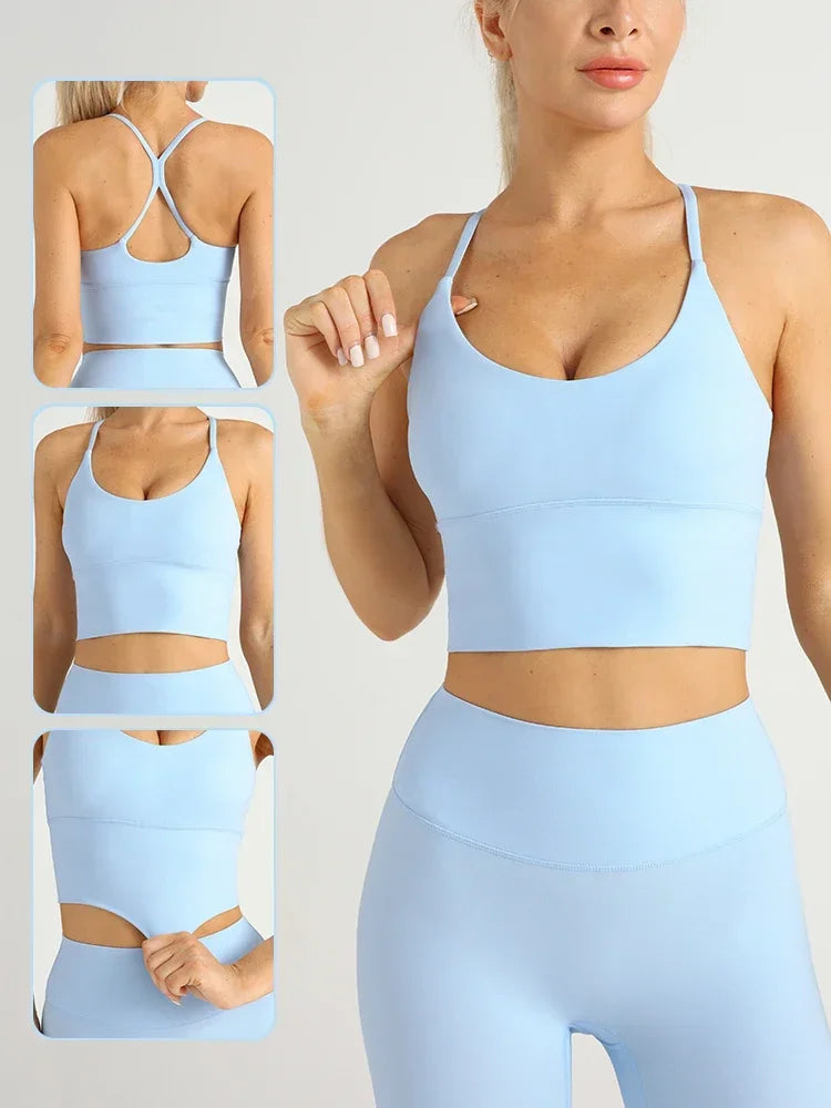 Solid Color  Sexy Cross Back Y shape Sports Bra Fitness Sling