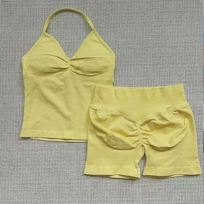 Yoga 2-piece Lace-up Tops and Shorts