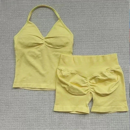 Yoga 2-piece Lace-up Tops and Shorts