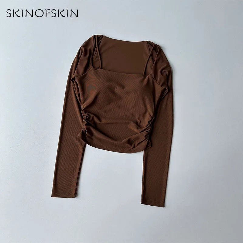 Women Sports Tops Fixed Chest Pads  Long Sleeves