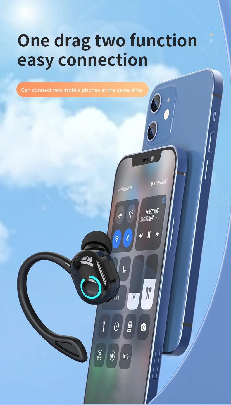 Wireless Bluetooth Earphones HIFI Bass With HD MIC Ear-Hook Earbuds Noise Cancelling Life Waterproof