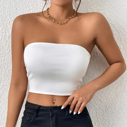 Sexy Bodycon Crop Tube Top, Solid Stretchy Tube Top,