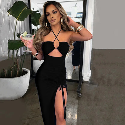Sleeveless Sexy Female Midi Backless Dresses Slim