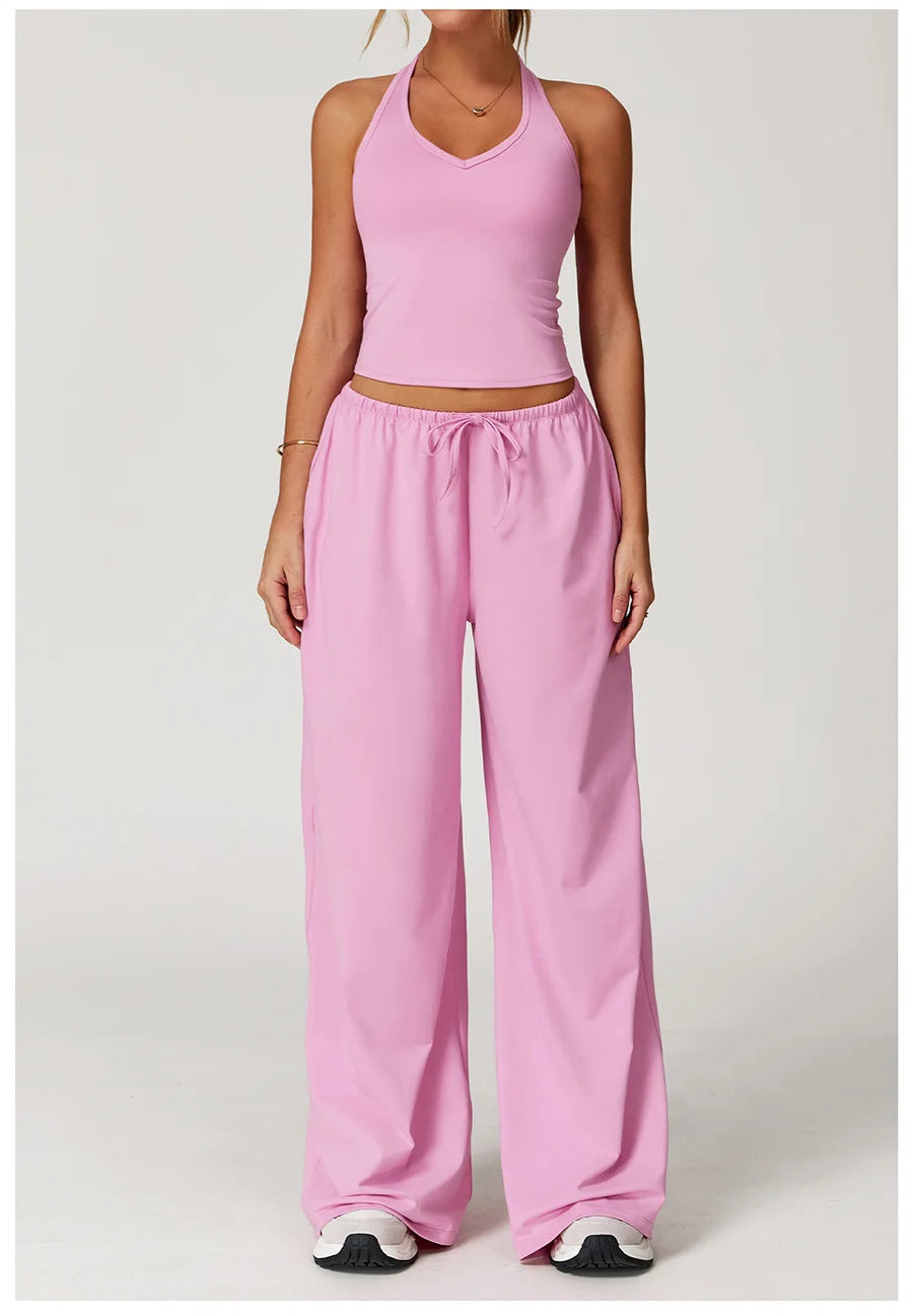 Set 2 Pieces Wide leg straight pants Tracksuit Sports Tank Top