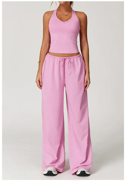 Set 2 Pieces Wide leg straight pants Tracksuit Sports Tank Top