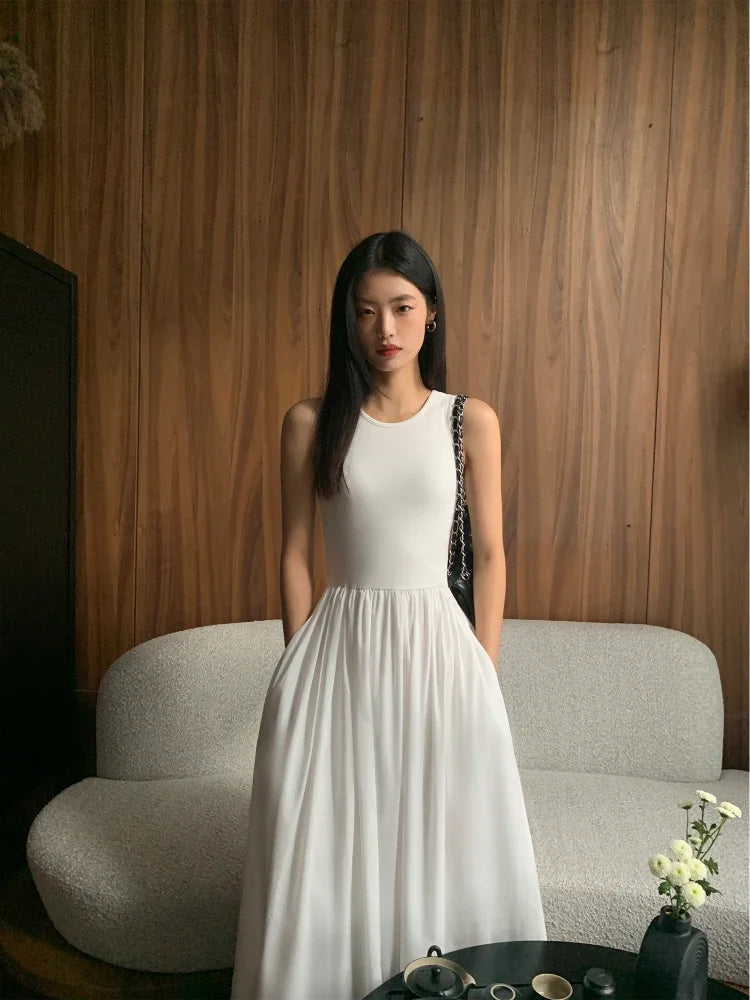 Women Chic A-Line Midi Dresses Female Bodycon Elegant Black White