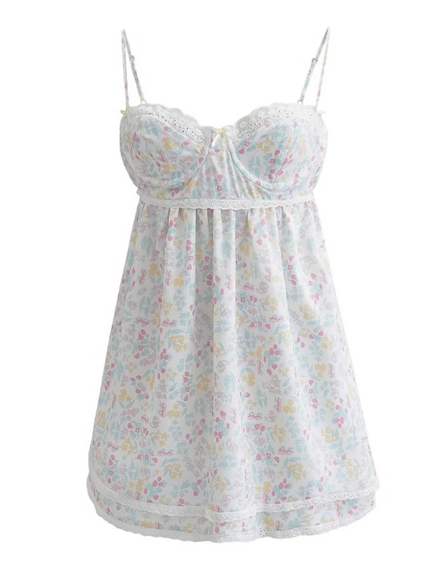 Mini Dress Floral Print Lace Sleeveless Backless Sling Dress