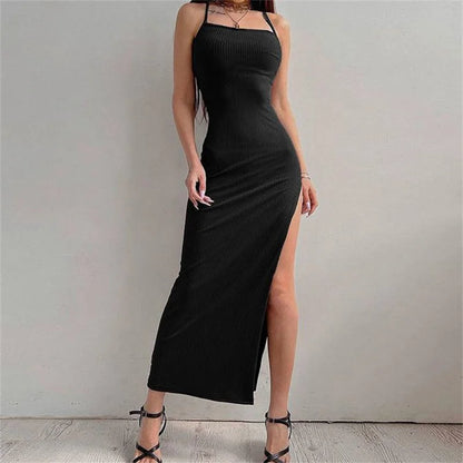 Sexy  Sleeveless Backless Halter Neck Spaghetti Strap Dresses High Split
