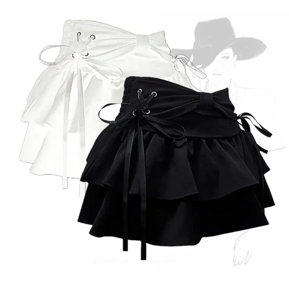 t Kawaii Bow Vintage A-line Gothic Mini Denim Skirts