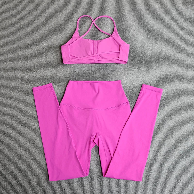 2 Pcs Gym Set Sweat Bra Tops Compression Leggings