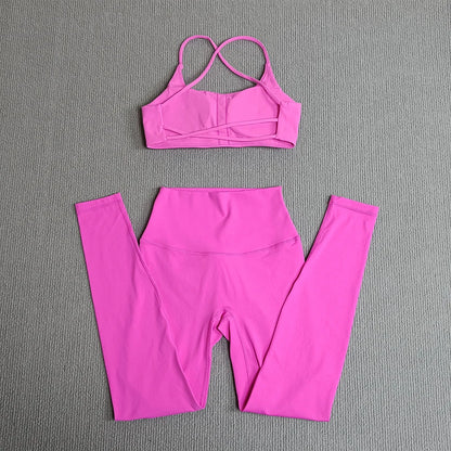 2 Pcs Gym Set Sweat Bra Tops Compression Leggings