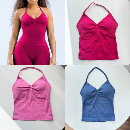 Strappy Yoga Top - Backless  Built-in Bra & Removable Cups for Running