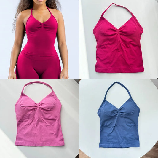 Strappy Yoga Top - Backless  Built-in Bra & Removable Cups for Running