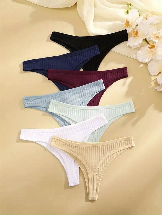 6Pcs/Set Women Cotton Thongs Panties Low Rise G-String