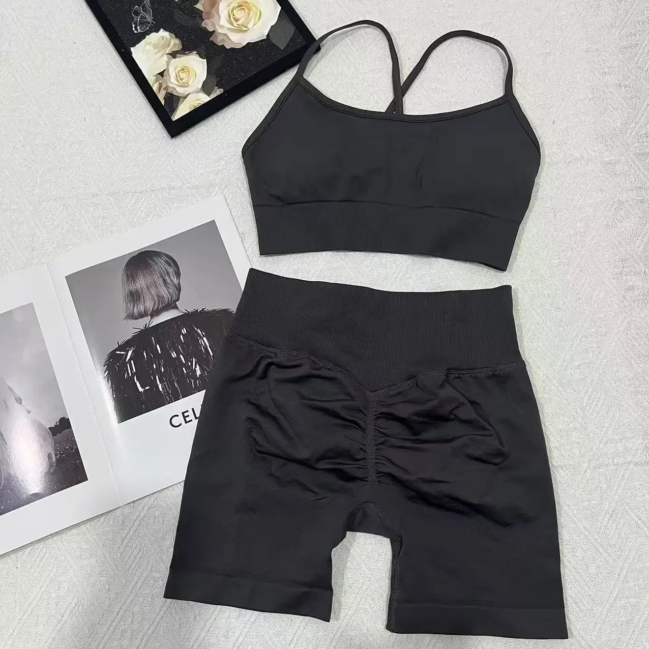 2 Women's Yoga Suits  Sports Bra with Impact Shorts