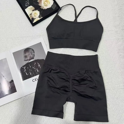 2 Women's Yoga Suits  Sports Bra with Impact Shorts
