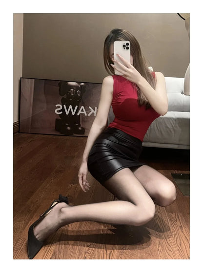 Leather Matte Slim Mini Short High Waist Skirt