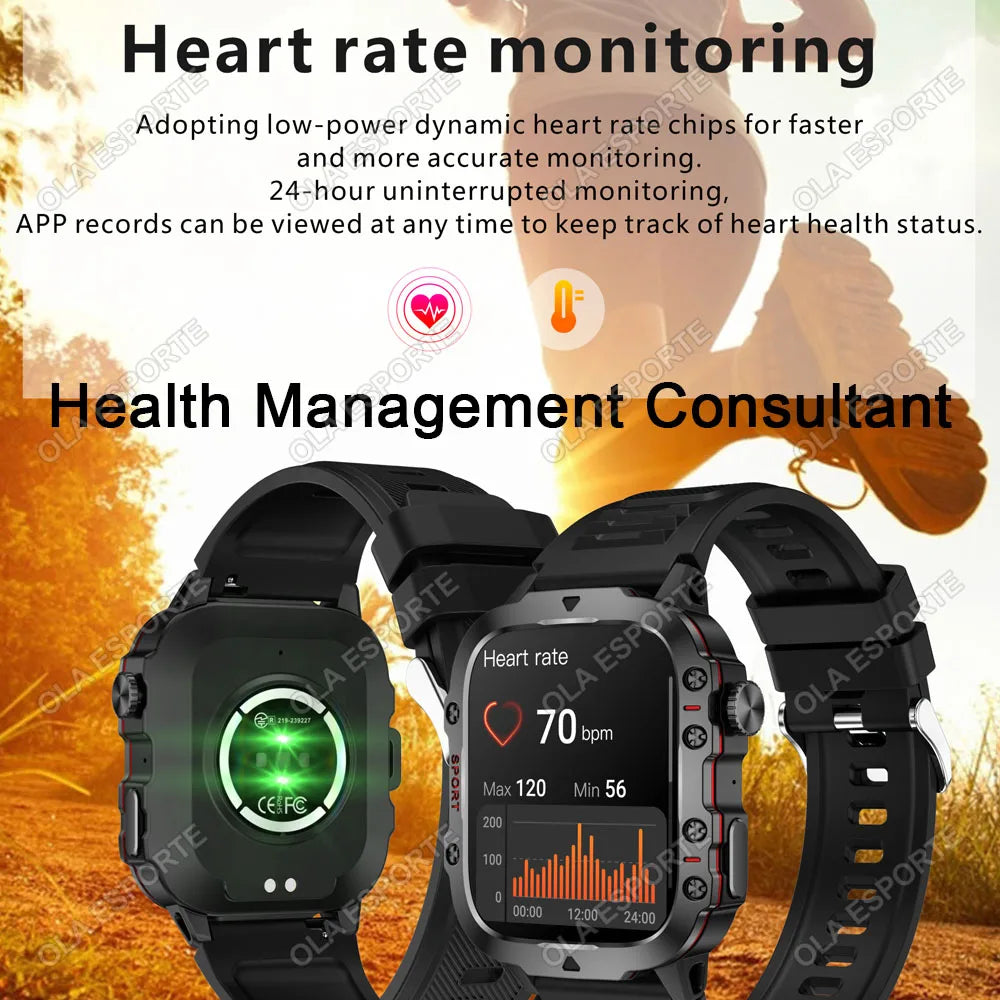 Military Smart Watch Men Outdoor Sports Fitness Tracker