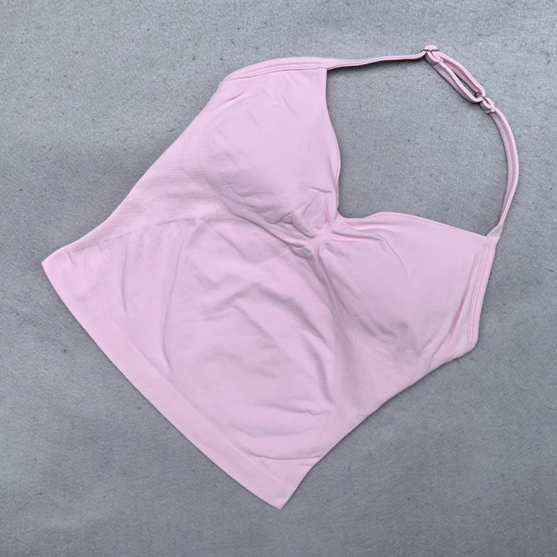 Adjustable Strappy Gym Top Backless Scrunch Bra Removable Cups