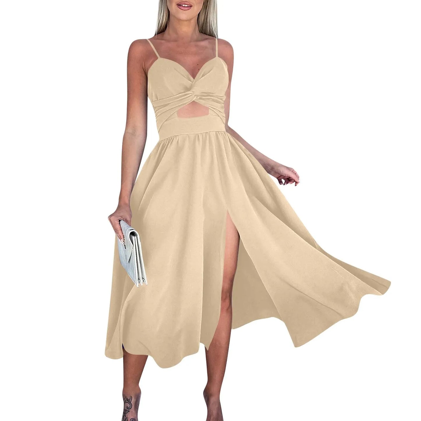 sexy party dresses V-Neck Big Swing Slimming Backless Sleeveless