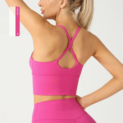 Solid Color  Sexy Cross Back Y shape Sports Bra Fitness Sling