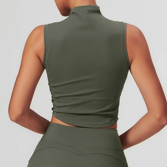 Yoga Vest  Crop Top Gym Sleeveless Stand Collar