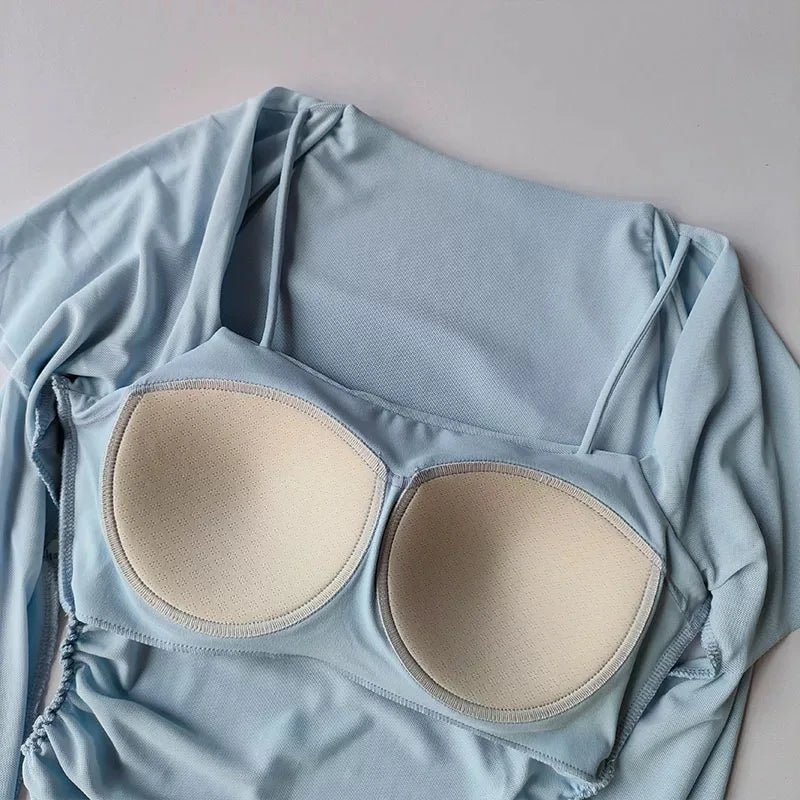 Sports Tops Fixed Chest Pads Mesh Splicing Slimming Long Sleeves
