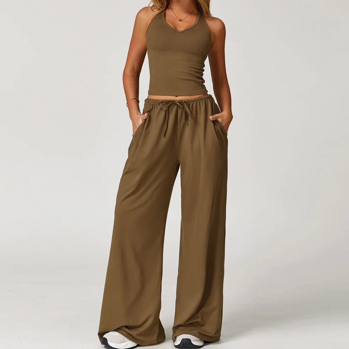 Set 2 Pieces Wide leg straight pants Tracksuit Sports Tank Top