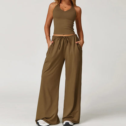 Set 2 Pieces Wide leg straight pants Tracksuit Sports Tank Top