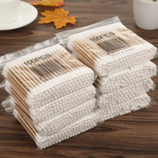 100pcs Per Pack, 5 Packs, Double-ended Cotton Swabs