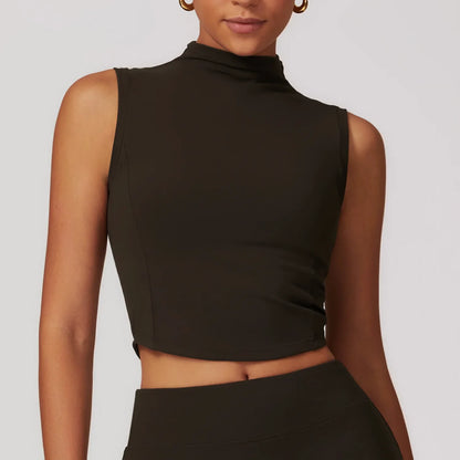 Yoga Vest  Crop Top Gym Sleeveless Stand Collar