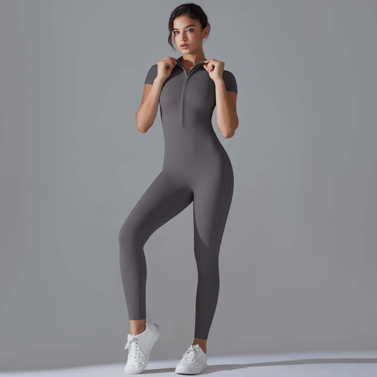 Yoga Set  Jumpsuits One-Piece Suit Zipper Short Sleeve