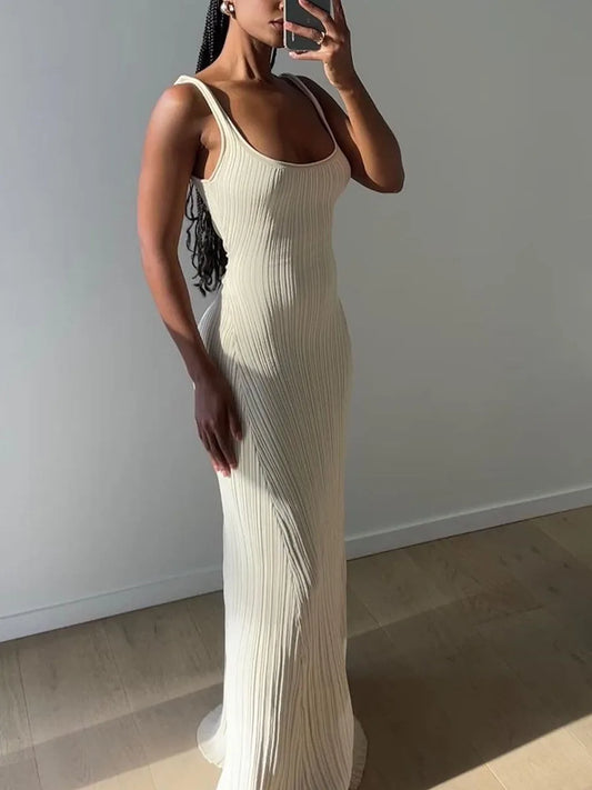 Women Knit Tank Sleeveless U-Neck Party Long Dress