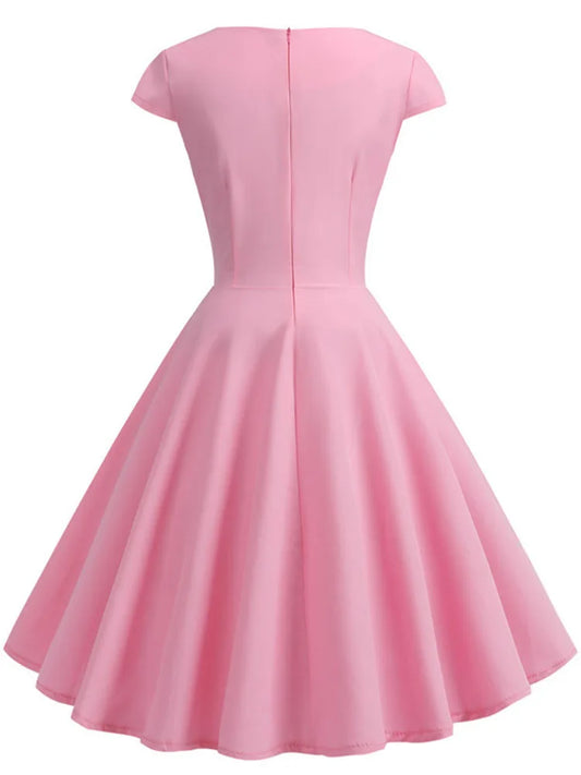 Pink Summer V Neck Vintage Robe Party  Dresses
