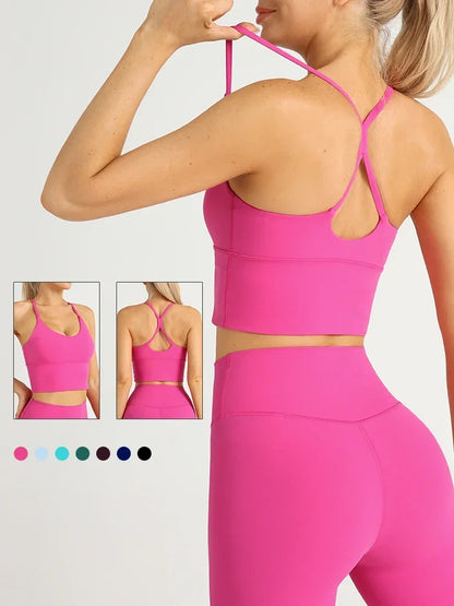 Solid Color  Sexy Cross Back Y shape Sports Bra Fitness Sling