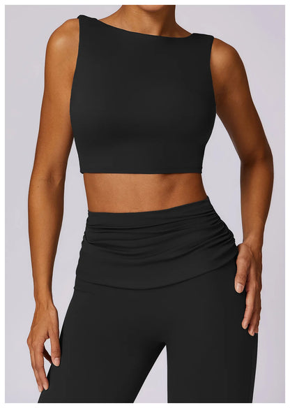 Sports Bra  Open Back Yoga Breathable Slim Fit  Tank Top With Removable Pads