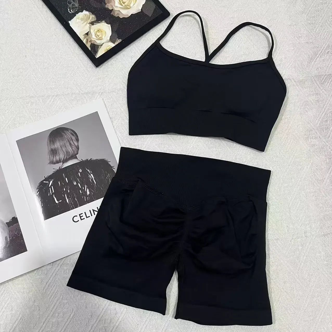 2 Women's Yoga Suits  Sports Bra with Impact Shorts